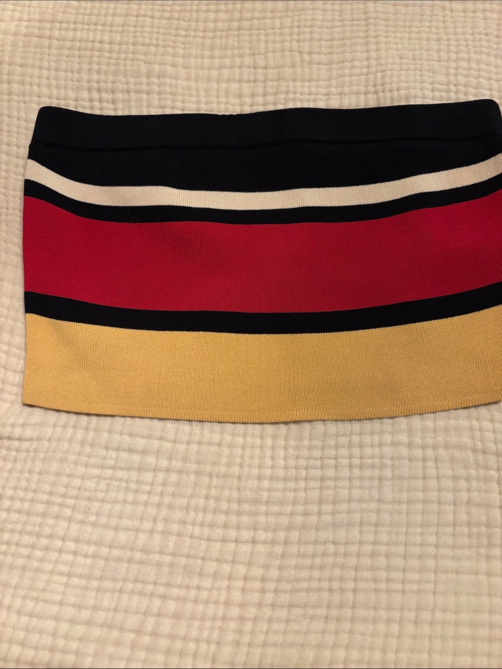 AKIRA Colorblock Striped Crop Top in Black, Red, White & Yellow